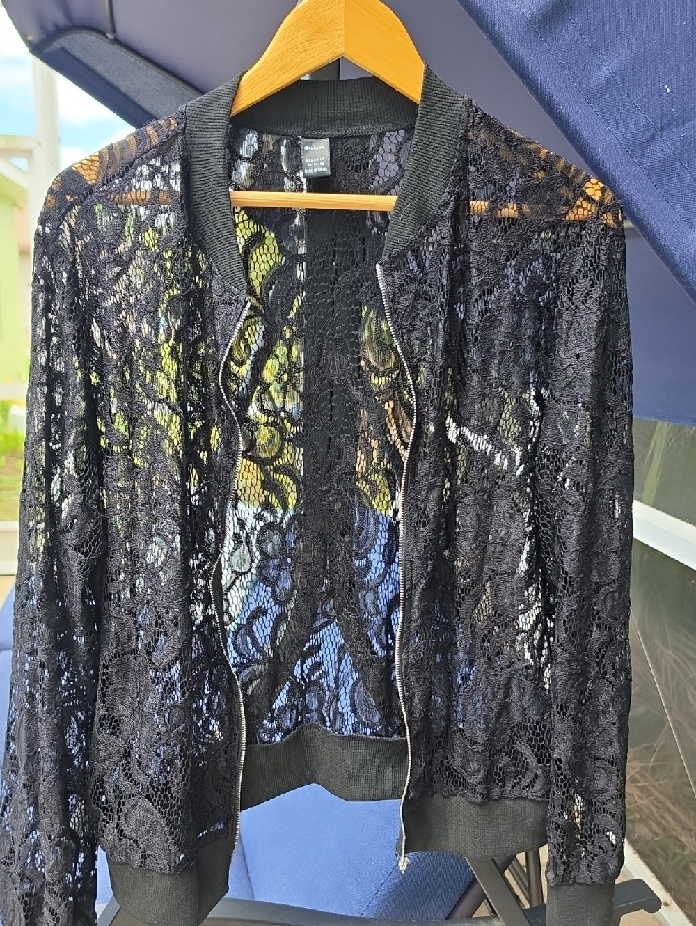 Black Lace Zip-Up Bomber Jacket